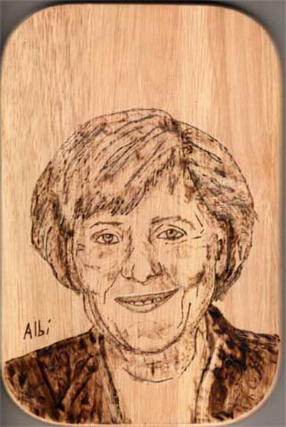 Brandmalerei - Angela Merkel