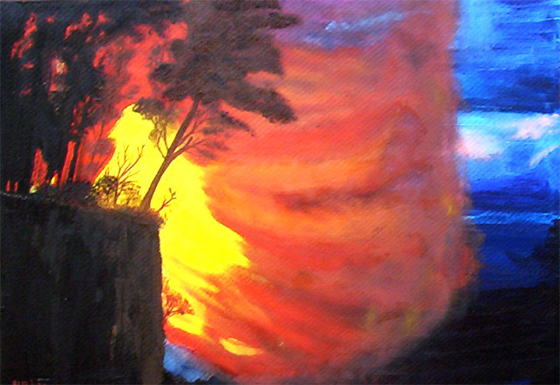 Öl Malerei - Waldbrand