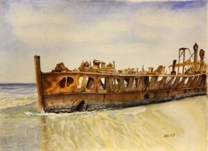 Aquarell Gestrandet und verrostet